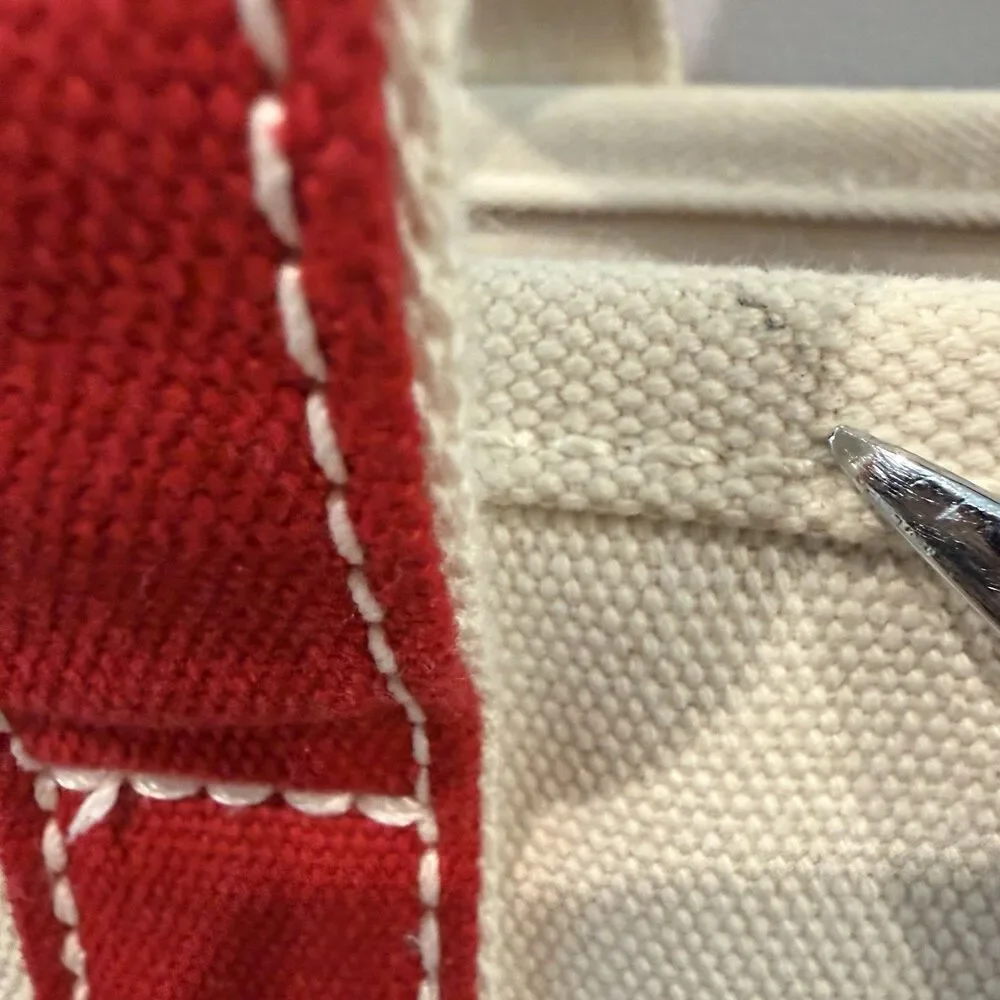 Lands End Open Top Canvas Tote Bag M Shoulder Red Natural Cotton Preppy Sturdy - Picture 7 of 16
